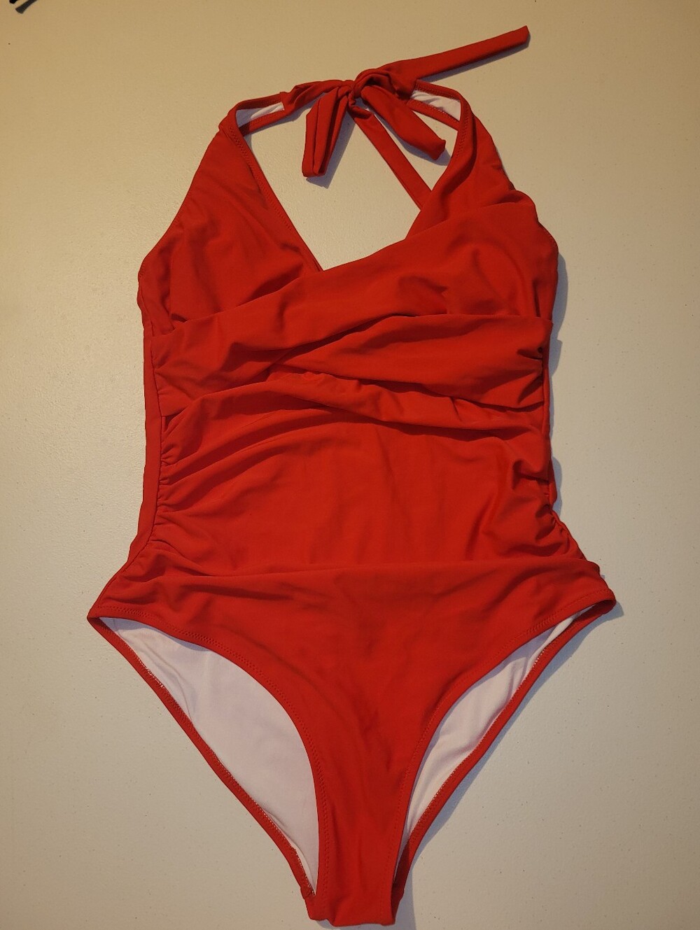 Women's Red Halter One-Piece Swimsuit, L